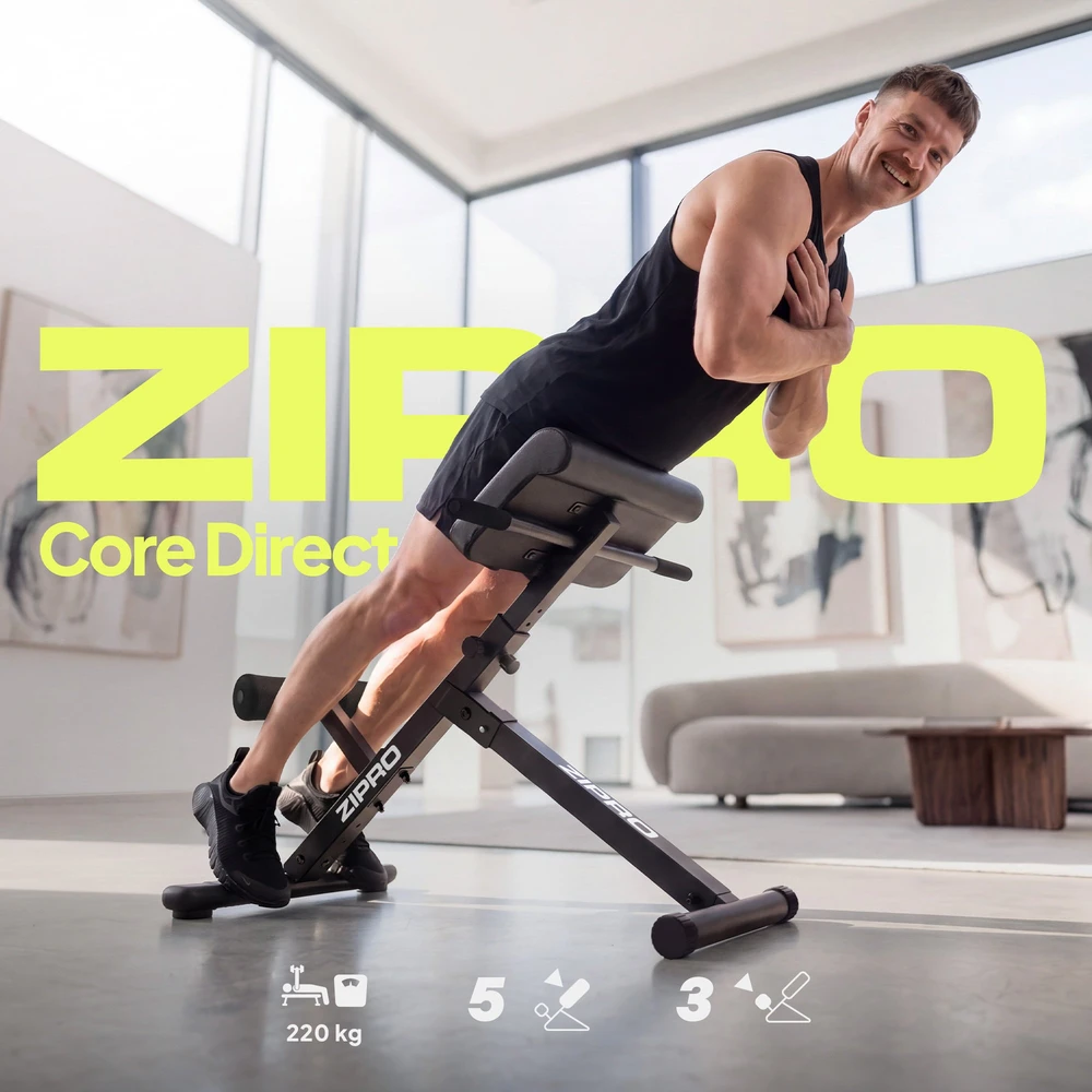 Zipro Core Direct reguliuojamas romėniškas suolas liemens raumenų ir nugaros tiesiamųjų raumenų treniruotėms