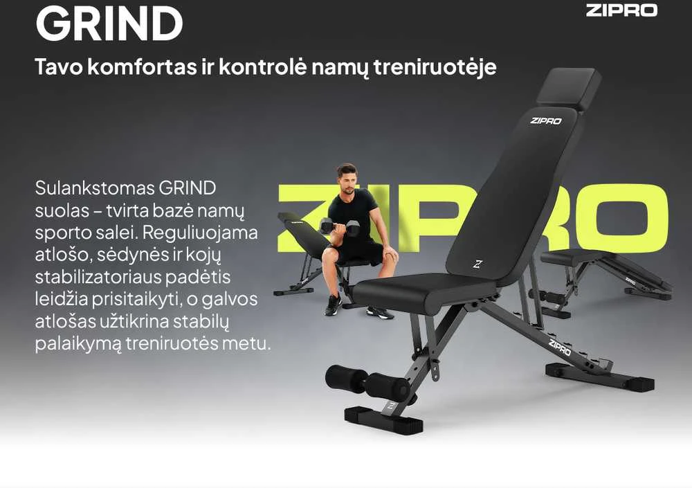Zipro Sulankstomas treniruočių suoliukas „Grind“, juodas