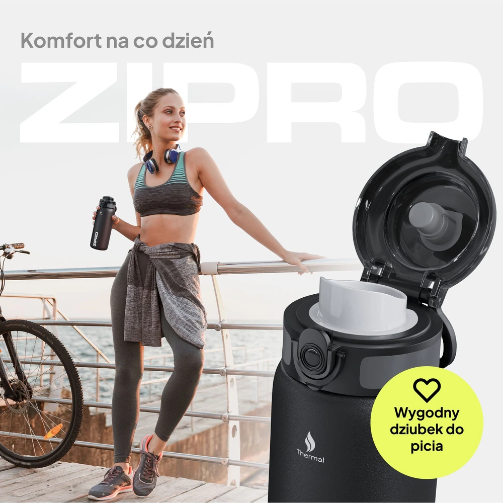 ZIPRO termo puodelis 1000 ml, nerūdijančio plieno, juodas