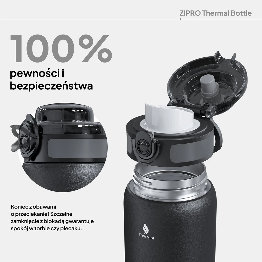 ZIPRO termo puodelis 1000 ml, nerūdijančio plieno, juodas