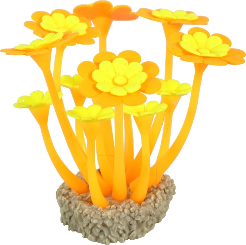 Fluorescencinės akvariumo gėlės su akmeniniu pagrindu