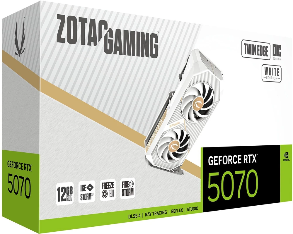 Vaizdo plokštė ZOTAC GAMING GeForce RTX 5070 Twin Edge OC Baltas Edition, 12288 MB GDDR7