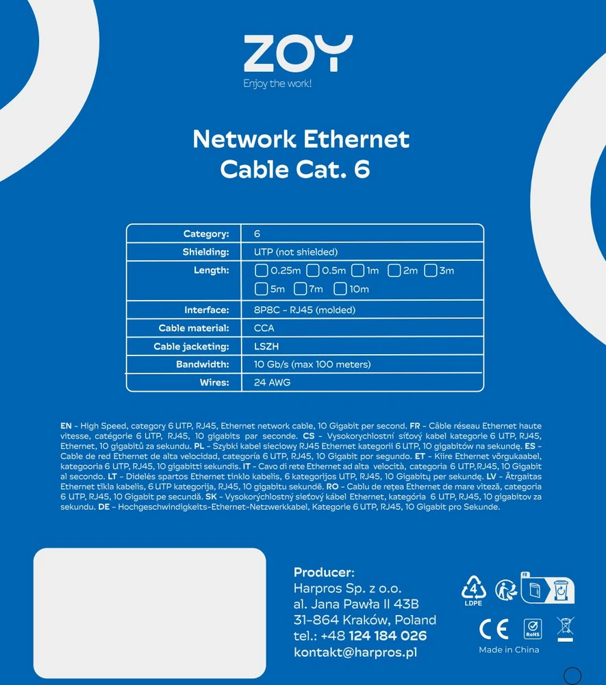 Usorteret ZOY Ethernet tinklo kabelis Cat. 6 UTP CCA raudonas 10 m