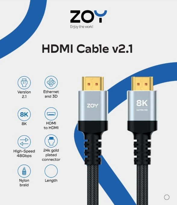 ZOY HDMI 2.1 laidas su paauksuotomis jungtimis