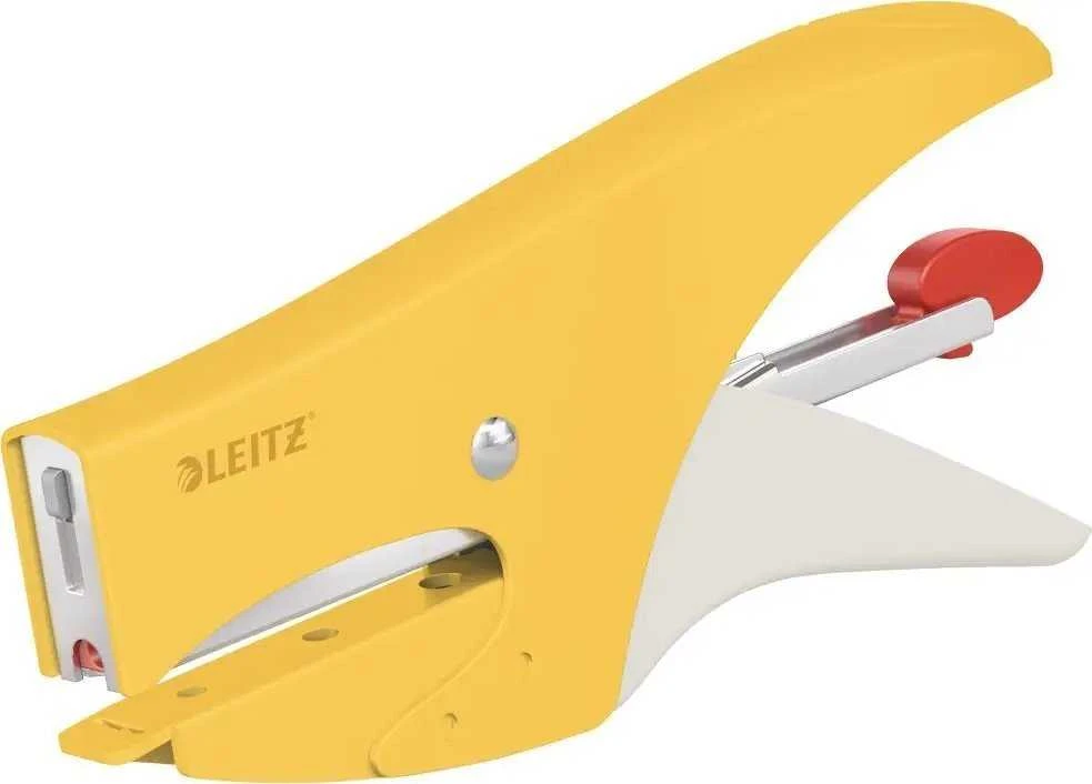 Geltonas Leitz segtuvas su raudona svirtele
