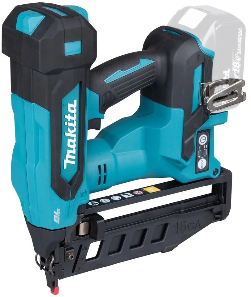 Needs translation into Lithuanian. The input is a Polish product title. Let me translate it according to the rules. "Zszywacz Makita DBN601Z Akumulatorinis zszywacz stauchkopfnagler 64 mm 18V" Breaking down: - "Zszywacz" = segiklis (stapler) - "Makita" - brand name, keep - "DBN601Z" - modelis code, keep - "Akumulatorinis" = akumuliatorinis (battery-powered) - already Lithuanian-looking, but it's "Akumulatorinis" - this looks like Lithuanian already? Actually "Akumulatorinis" is Lithuanian for "battery-powered". "Akumuliatorinis" is Polish. So this word is already in Lithuanian. - "zszywacz" - Polish for "segiklis" (stapler) - "stauchkopfnagler" - this is a German term "Stauchkopfnagler" meaning "nailer with clipped head" - in Polish context they mean a type of nailer. In Lithuanian, it should be translated. Let me think - "stauchkopfnagler" refers to a "nagler" (nagleris) with "stauchkopf" (clipped head/ornamental head?) Actually, "Stauchkopf" in German refers to a "flat head" or "coun