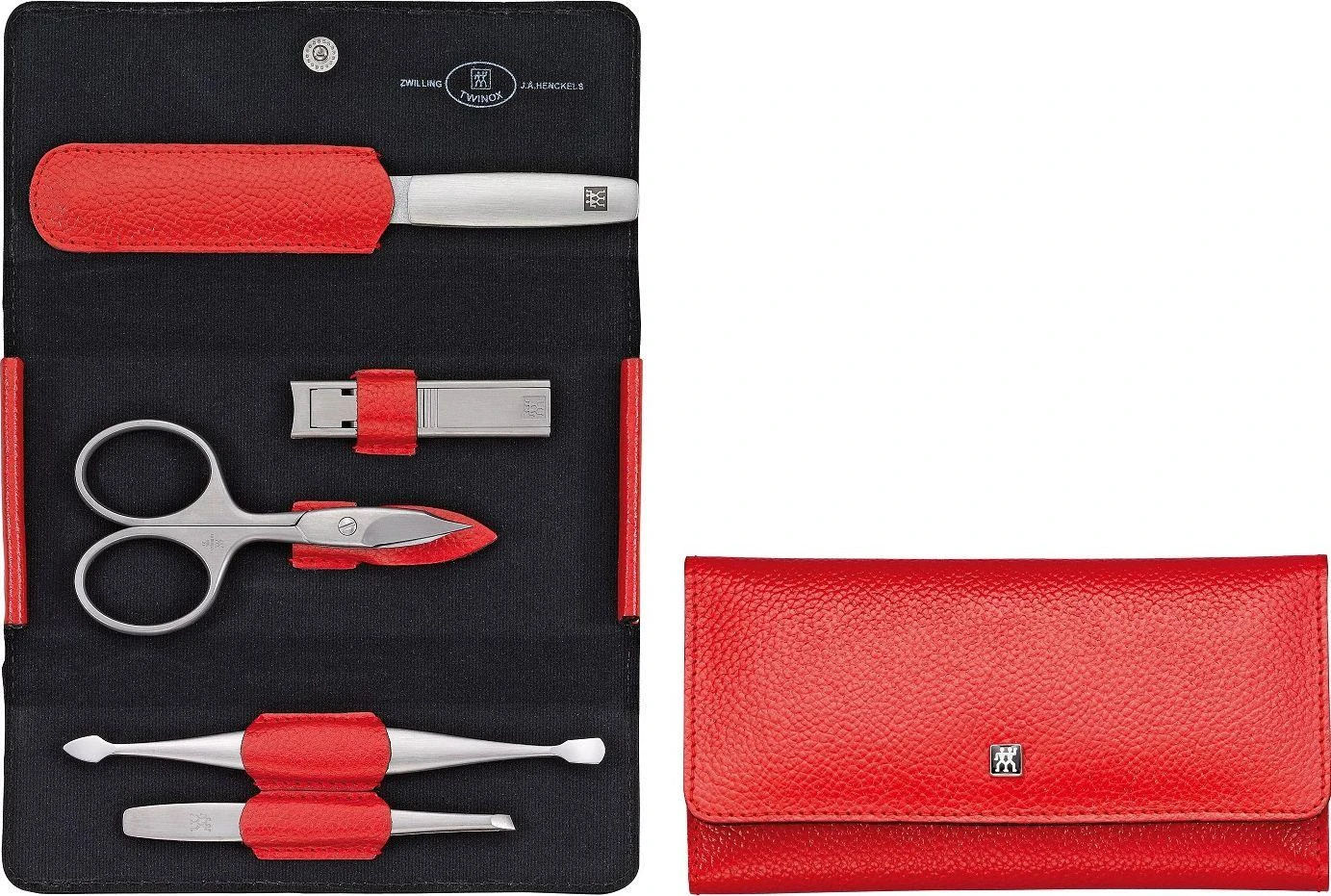 Zwilling komplektas kelioninis - raudona skórzane etui, 5 dalys