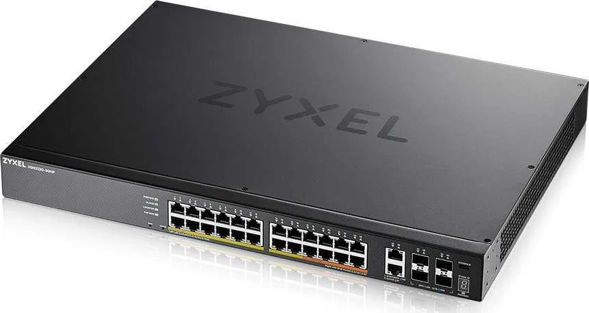 Šakotuvas ZYXEL XGS2220-30HP, L3 prieigos komutatorius, 400W POE, 16XPOE+/10XPOE++, 24X1G RJ45 2X10MG RJ45, 4X10G SFP+ UPLINK, įskaitant 1 metų „Nebulaflex Pro“ (5 metų garantija)