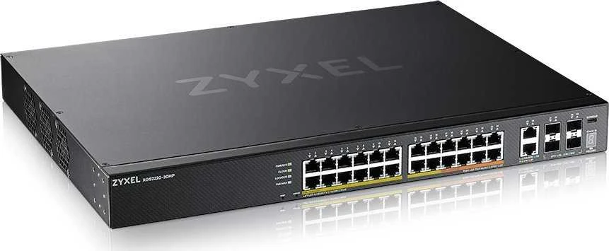 Šakotuvas ZYXEL XGS2220-30HP, L3 prieigos komutatorius, 400W POE, 16XPOE+/10XPOE++, 24X1G RJ45 2X10MG RJ45, 4X10G SFP+ UPLINK, įskaitant 1 metų „Nebulaflex Pro“ (5 metų garantija)