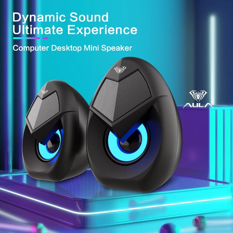 Kompiuterio kolonėlės Aula N-69 Stilīgas Kompaktas Datora / Poratīvā 2.0 10W Stereo Skaļruņi 3.5mm + USB RGB + Pults Melna