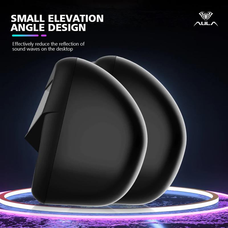 Kompiuterio kolonėlės Aula N-69 Stilīgas Kompaktas Datora / Poratīvā 2.0 10W Stereo Skaļruņi 3.5mm + USB RGB + Pults Melna