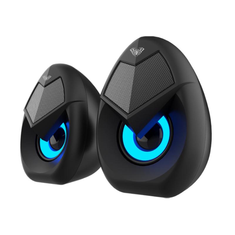 Kompiuterio kolonėlės Aula N-69 Stilīgas Kompaktas Datora / Poratīvā 2.0 10W Stereo Skaļruņi 3.5mm + USB RGB + Pults Melna