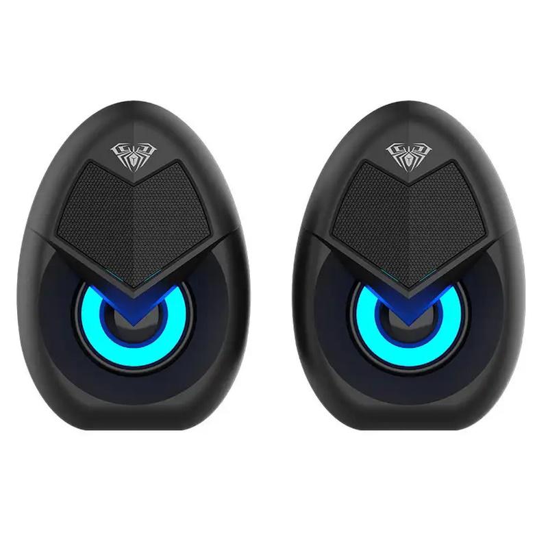 Kompiuterio kolonėlės Aula N-69 Stilīgas Kompaktas Datora / Poratīvā 2.0 10W Stereo Skaļruņi 3.5mm + USB RGB + Pults Melna