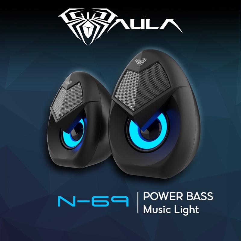 Kompiuterio kolonėlės Aula N-69 Stilīgas Kompaktas Datora / Poratīvā 2.0 10W Stereo Skaļruņi 3.5mm + USB RGB + Pults Melna