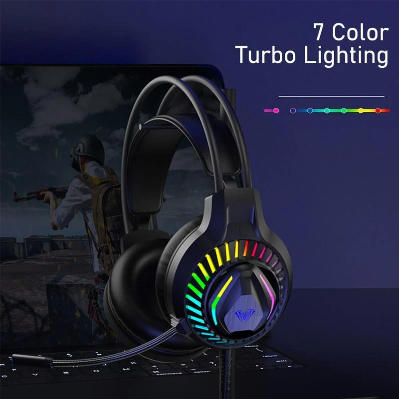 „Aula S605 Noise-Off“ žaidimų ausinės, 50 mm tvarkyklės 2 m laidas 2 x 3,5 mm garso / mikrofonas + USB RGB LED juodas