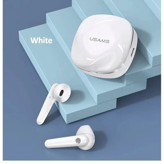 USAMS Bluetooth 5.0 TWS SD Series Belaidės ausinės baltos spalvos BHUSD01