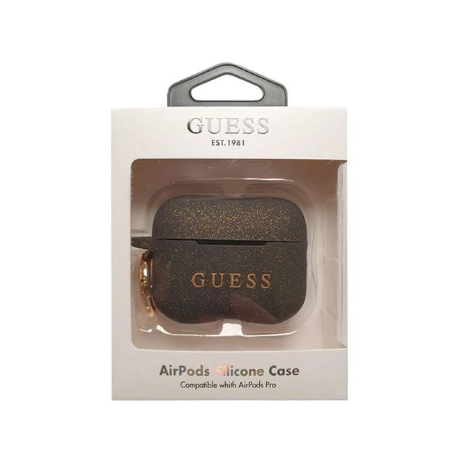 „Guess Ring“ silikoninis dėklas, skirtas „AirPods Pro“ – juodas ir auksinis