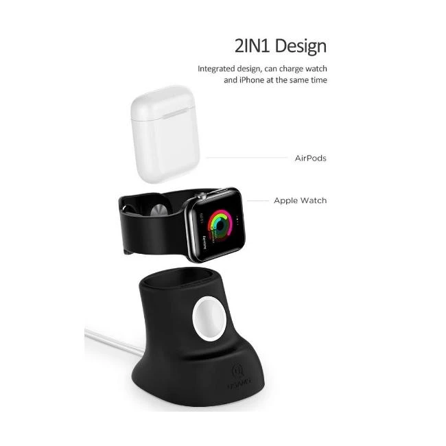 USAMS 2in1 silikoninis įkrovimo stovas Apple Watch ir AirPods ausinėms Juodas ZJ51ZJ01 (US-ZJ051)
