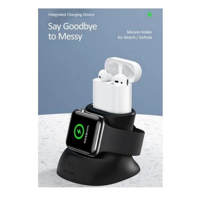 USAMS 2in1 silikoninis įkrovimo stovas Apple Watch ir AirPods ausinėms Juodas ZJ51ZJ01 (US-ZJ051)