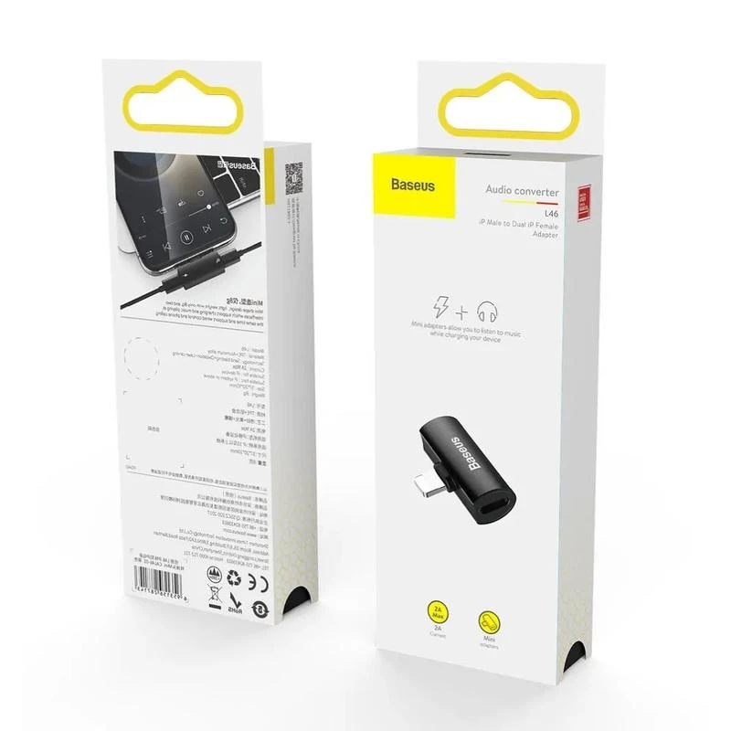 Baseus L46 audio adapteris Lightning-2x Lightning - Juoda