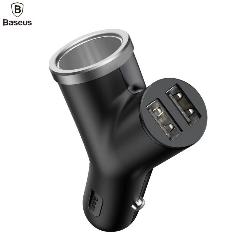 Baseus Automobilinis įkroviklis 12-24V 2xUSB 3.4A su lizdu cigarečių pridegėjui, juodas