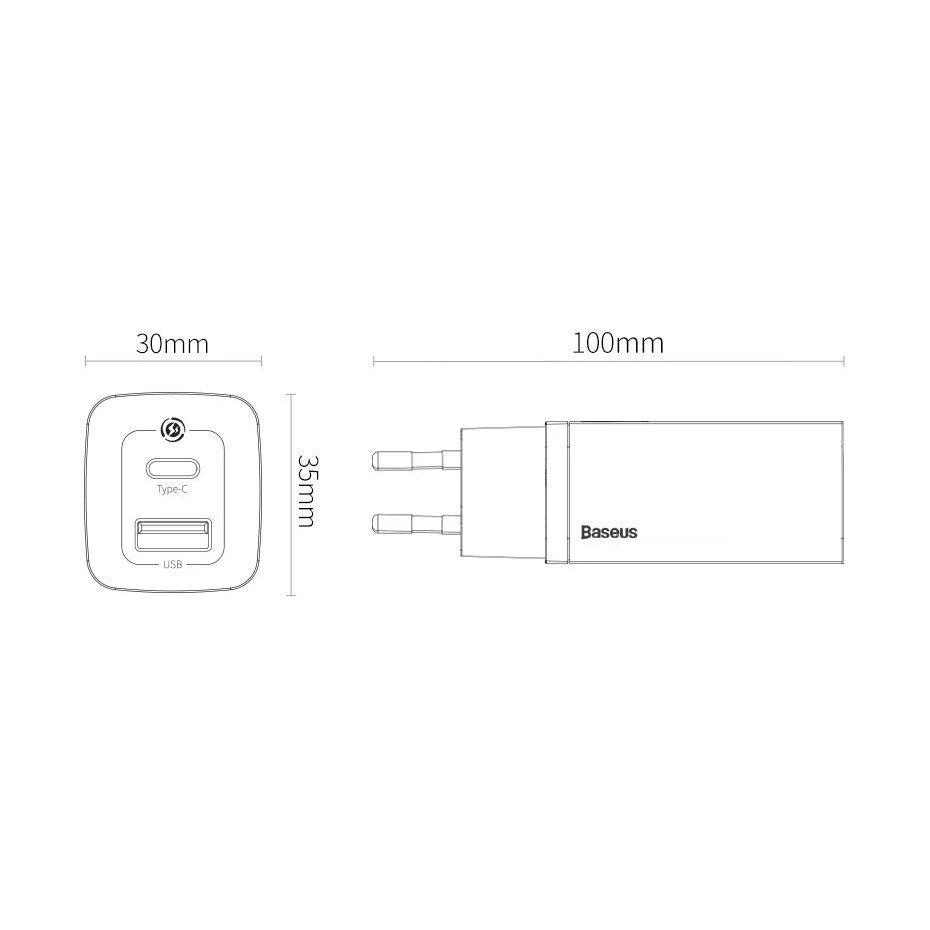 Baseus GaN2 Lite greitas kelioninis įkroviklis USB + C 65W EU - Juodas