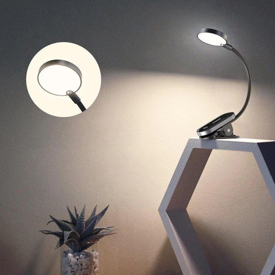 Baseus Prisegama skaitymo LED lempa, įkraunama USB, 3W, neutraliai balta