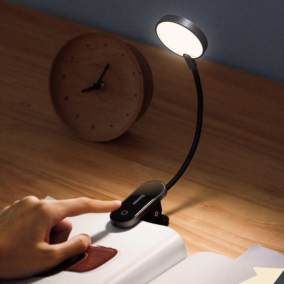 Baseus Prisegama skaitymo LED lempa, įkraunama USB, 3W, neutraliai balta