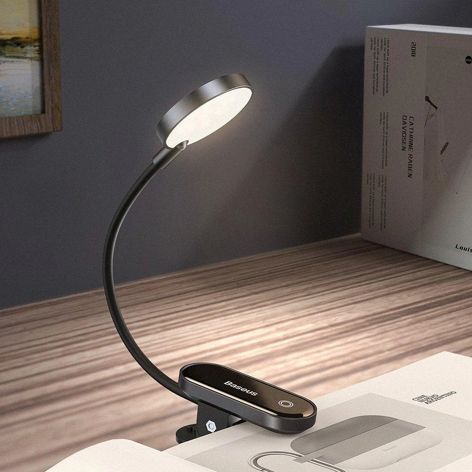 Baseus Prisegama skaitymo LED lempa, įkraunama USB, 3W, neutraliai balta