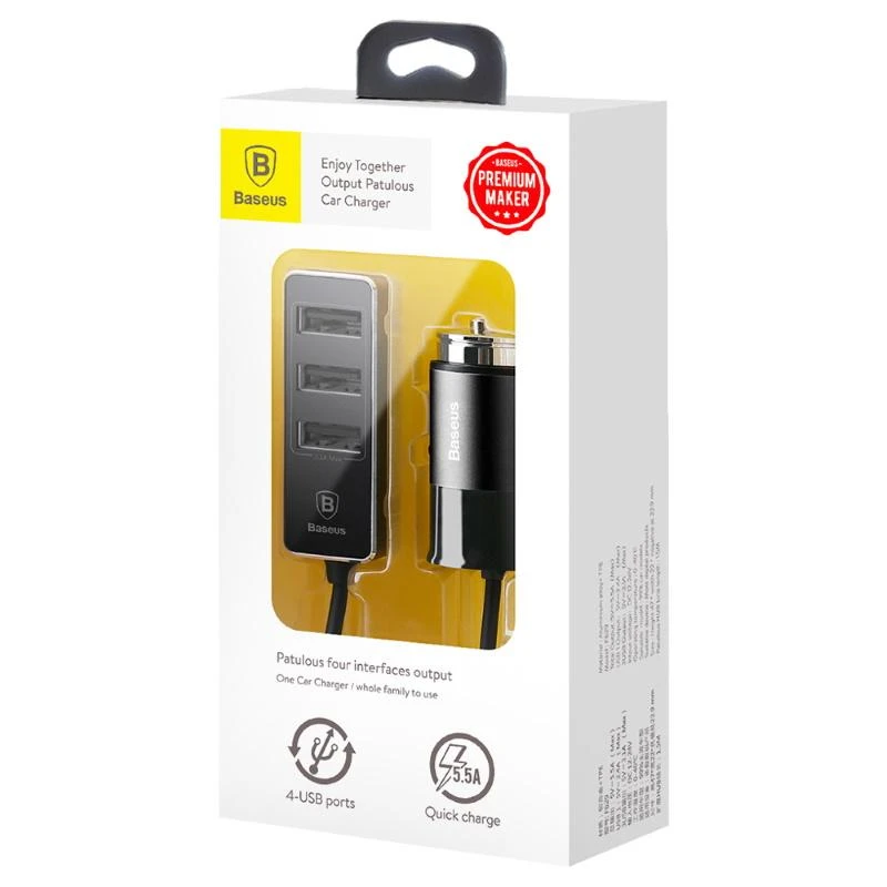 Įkroviklis automobilinis Baseus CCTON-01 (4xUSB 5.5A) juodas