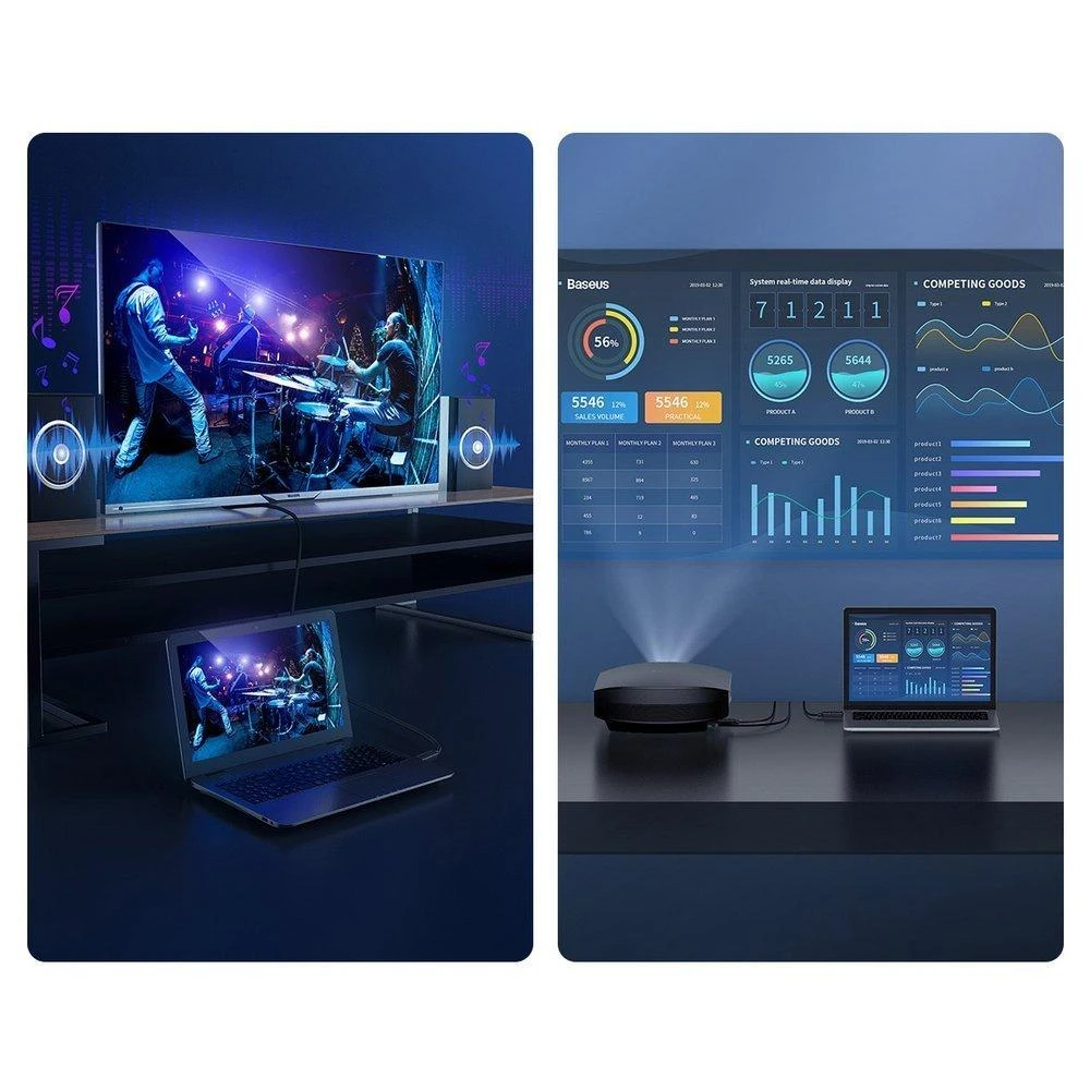 Baseus 2x HDMI 2.0 4K 60Hz kabelis 3D HDR 18Gbps 3m - Juodas