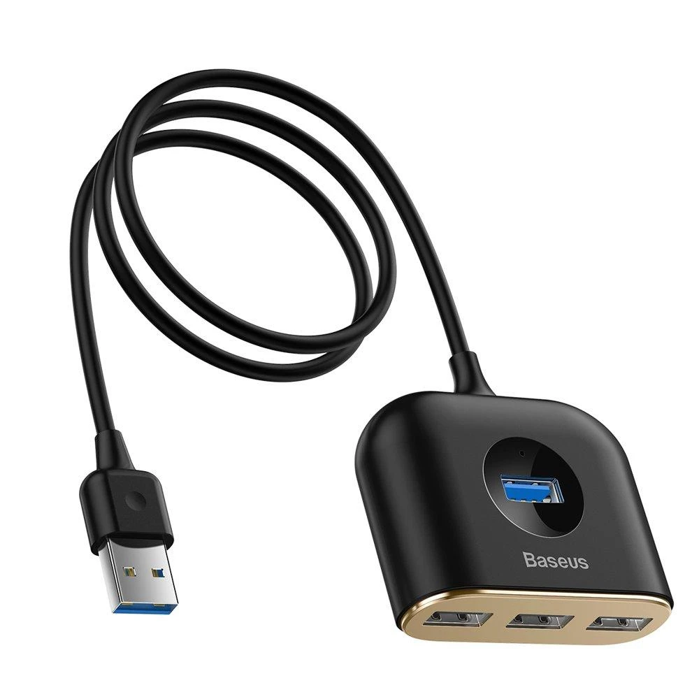USB įkrovimo adapteris Baseus Square round 4in1 (USB3.0 TO USB3.0*1+USB2.0*3) 1m juodas CAHUB-AY01