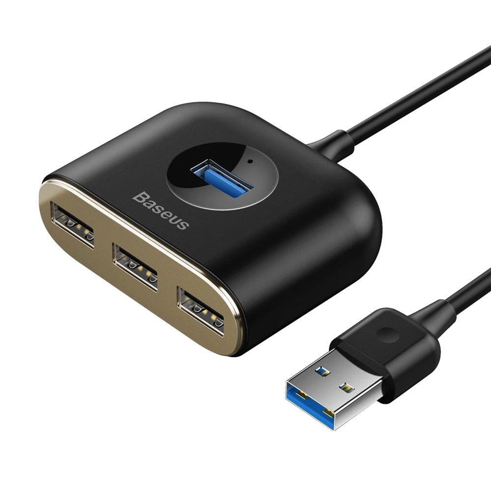 USB įkrovimo adapteris Baseus Square round 4in1 (USB3.0 TO USB3.0*1+USB2.0*3) 1m juodas CAHUB-AY01
