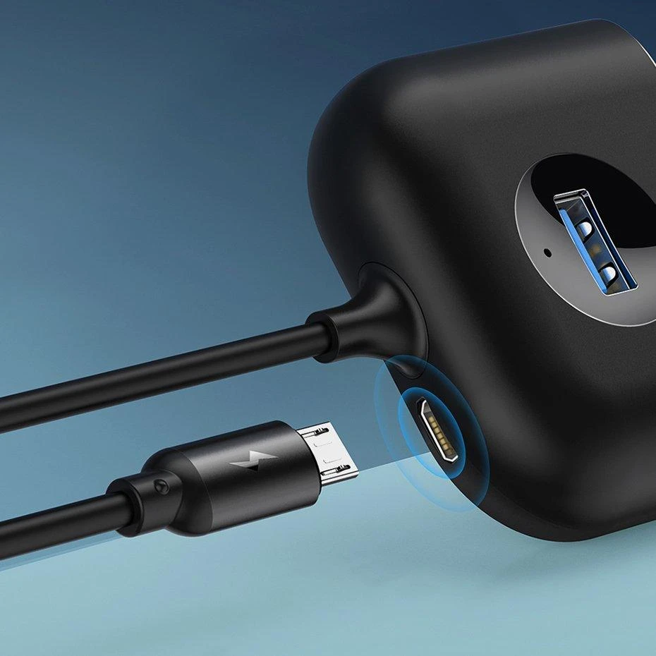 USB įkrovimo adapteris Baseus Square round 4in1 (USB3.0 TO USB3.0*1+USB2.0*3) 1m juodas CAHUB-AY01