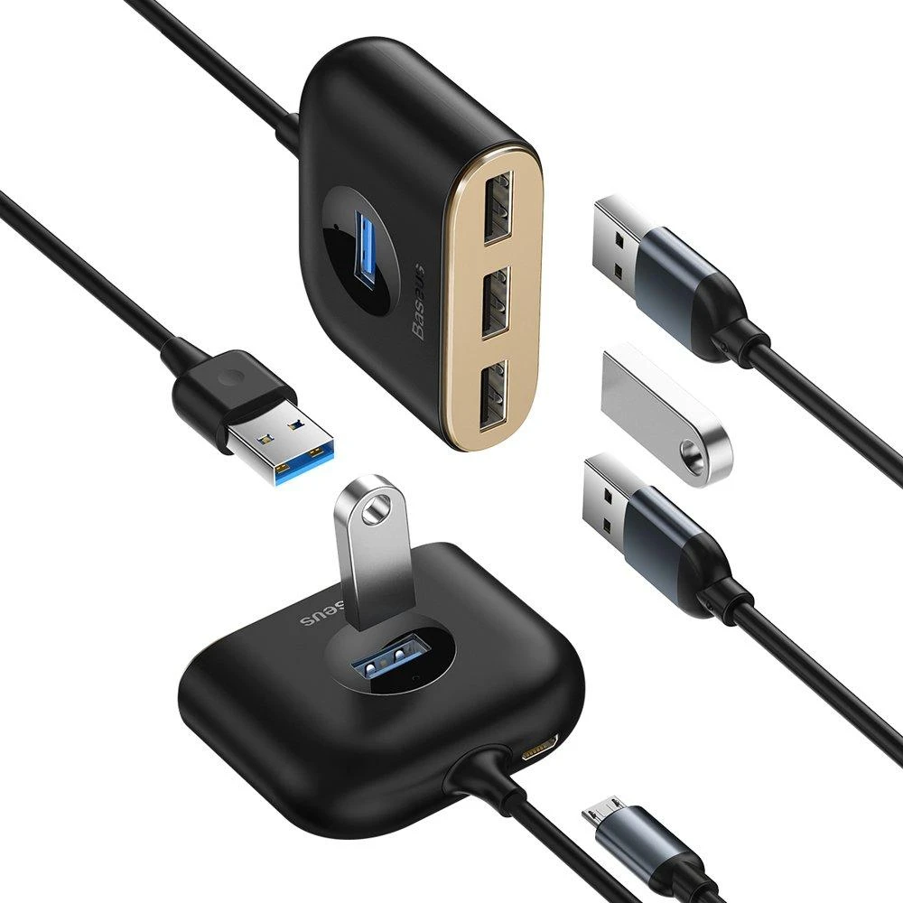 USB įkrovimo adapteris Baseus Square round 4in1 (USB3.0 TO USB3.0*1+USB2.0*3) 1m juodas CAHUB-AY01