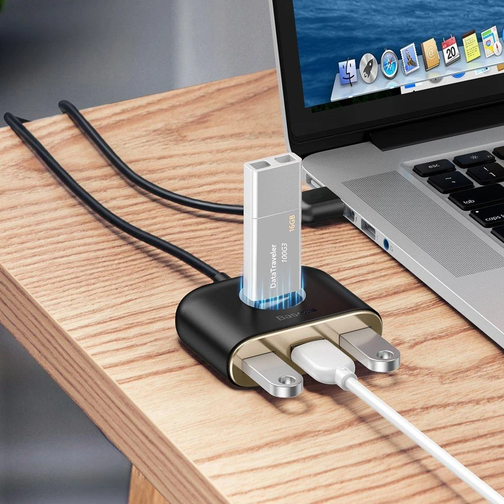 USB įkrovimo adapteris Baseus Square round 4in1 (USB3.0 TO USB3.0*1+USB2.0*3) 1m juodas CAHUB-AY01
