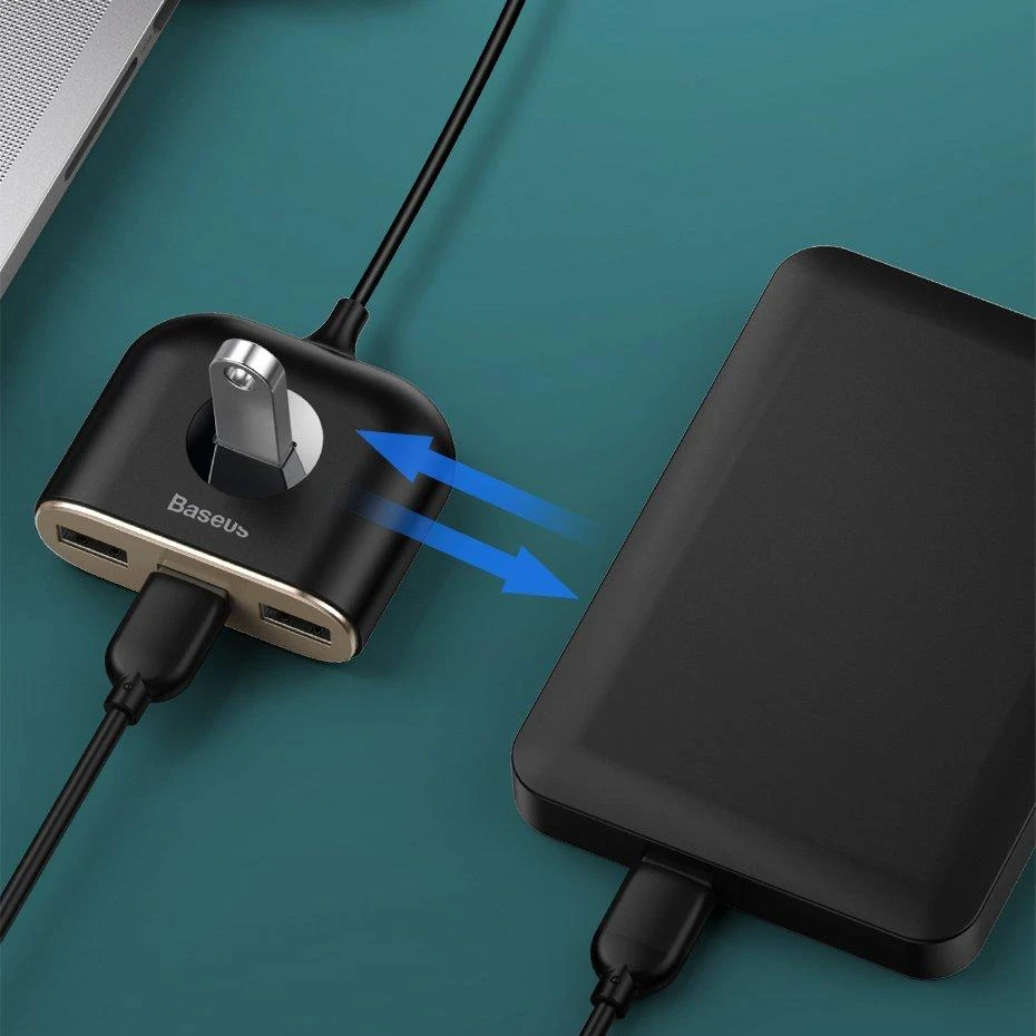 USB įkrovimo adapteris Baseus Square round 4in1 (USB3.0 TO USB3.0*1+USB2.0*3) 1m juodas CAHUB-AY01