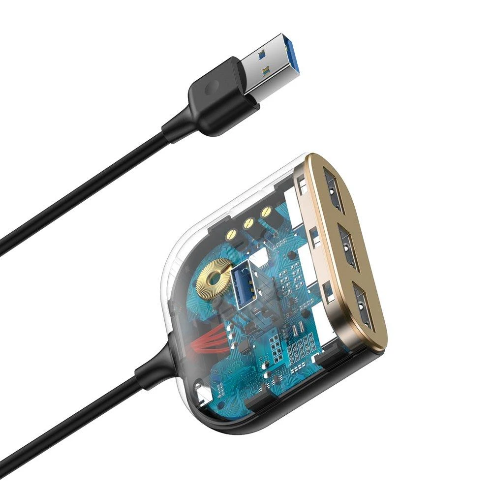 USB įkrovimo adapteris Baseus Square round 4in1 (USB3.0 TO USB3.0*1+USB2.0*3) 1m juodas CAHUB-AY01