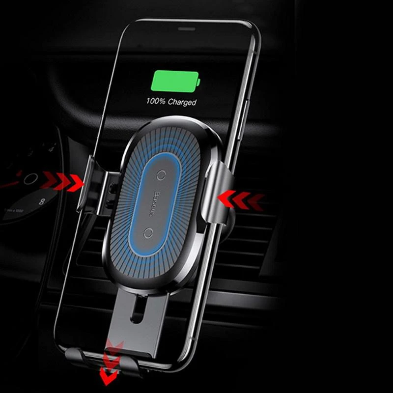 Baseus Gravity automobilinis laikiklis su belaidžiu Qi įkrovimu - Juodas