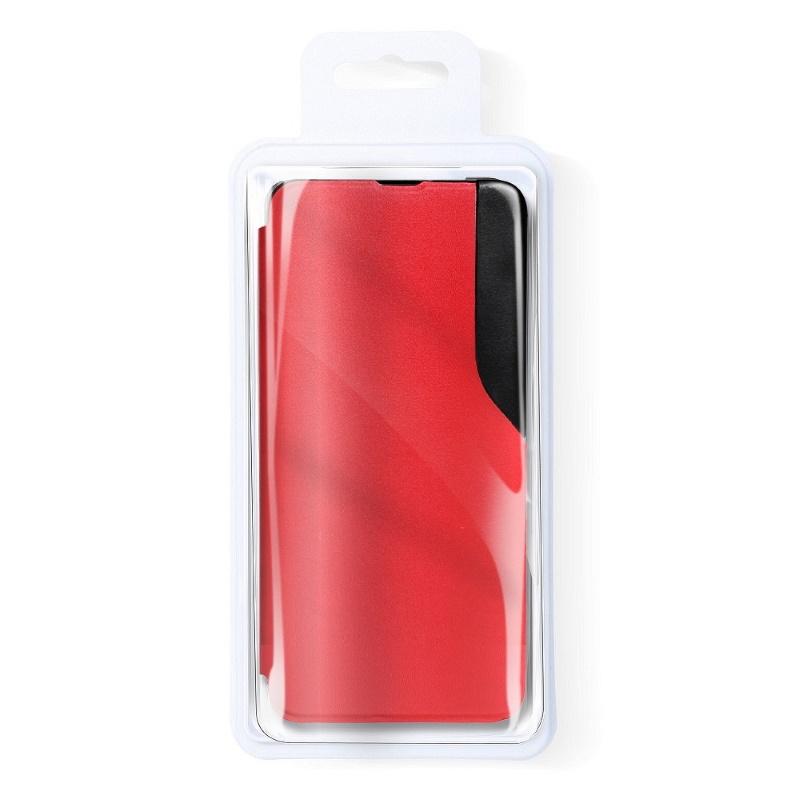iLike Blun Smart View Premium matinis ekologinės odos magnetinis fiksavimo knygos dėklas su stovu Samsung Galaxy A22 5G (A226B) Raudonas