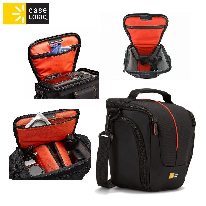 Case Logic Atvejo logika | DCB-306 SLR fotoaparato krepšys | Juodas | * Sukurta taip, kad tilptų veidrodinis fotoaparatas su standartiniu priartinimo objektyvu * Vidinėje užtrauktuku užsegamoje kišenėje saugomos atminties kortelės, filtras arba objektyvo audinys * Šoninėse kišenėse su užtrauktuku galima laikyti papildomą bateriją, kabelius, objektyvo dangtelį ar mažus priedus * Dangtis atsegamas, kad būtų galima plačiai atsidaryti lengva ir greita prieiga prie fotoaparato rankenos * Paminkštintas pagrindas apsaugo jūsų fotoaparatą ir objektyvą * Integruota diržo kilpa, paminkštinta rankena ir nuimamas peties dirželis siūlo daugybę nešiojimo galimybių
