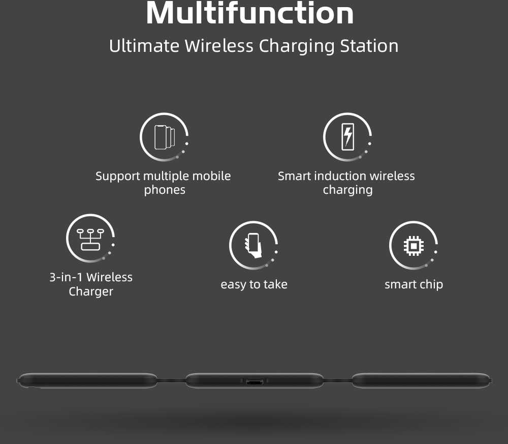 WoW F1 3in1 sulankstomas magnetinis belaidis 15 W įkroviklis išmanusis telefonas / išmanusis laikrodis / TWS ausinės juodos