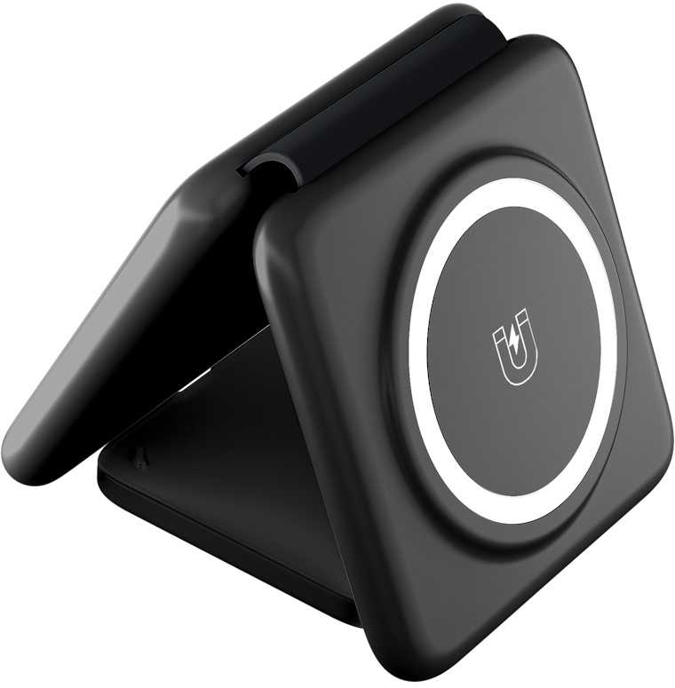 WoW F1 3in1 sulankstomas magnetinis belaidis 15 W įkroviklis išmanusis telefonas / išmanusis laikrodis / TWS ausinės juodos
