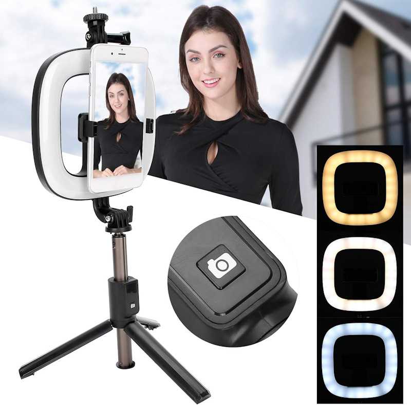 CP X1 LED 16cm Uzlādējama Selfie Lampa ar BT Pulti & Rokturi + Grīdas statīvu 20-90cm + Telefona stiprinājums