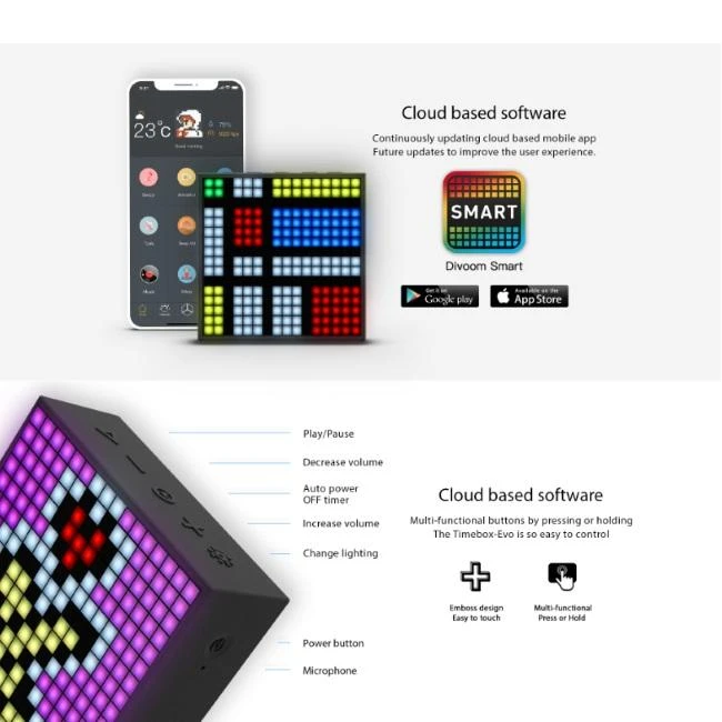 Divoom TimeBox-Evo Pixel Art Smart Bleutooth garsiakalbis, Juodas (Juodas)