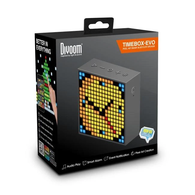 Divoom TimeBox-Evo Pixel Art Smart Bleutooth garsiakalbis, Juodas (Juodas)