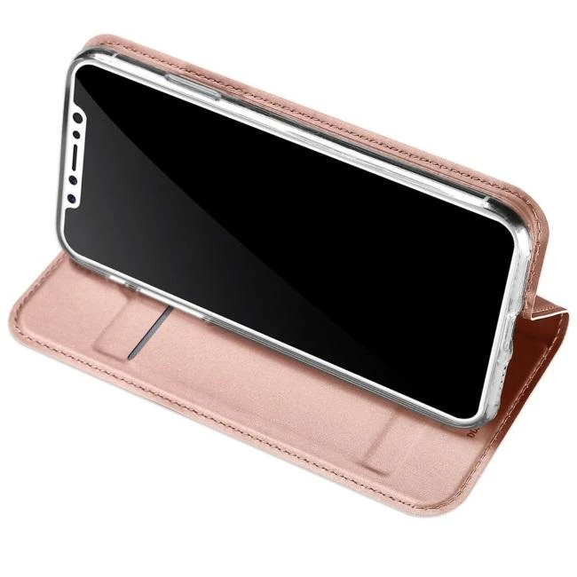 Dux Ducis Skin Pro Samsung Galaxy S23 Plus atverčiamas card wallet su stoveliu dėklas telefonui rožinės spalvos