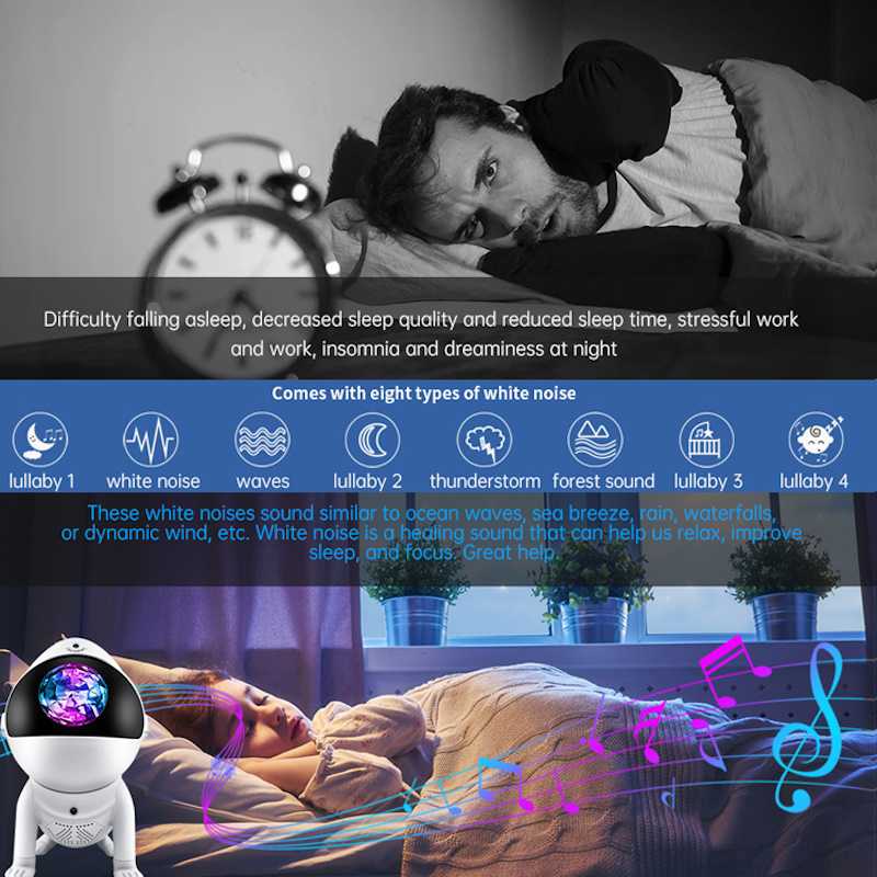 Elight G6 Kosmosa Suns Nebula efektu sienas & griestu projektors ar Skaļruni / Bluetooth App / pulti Balts