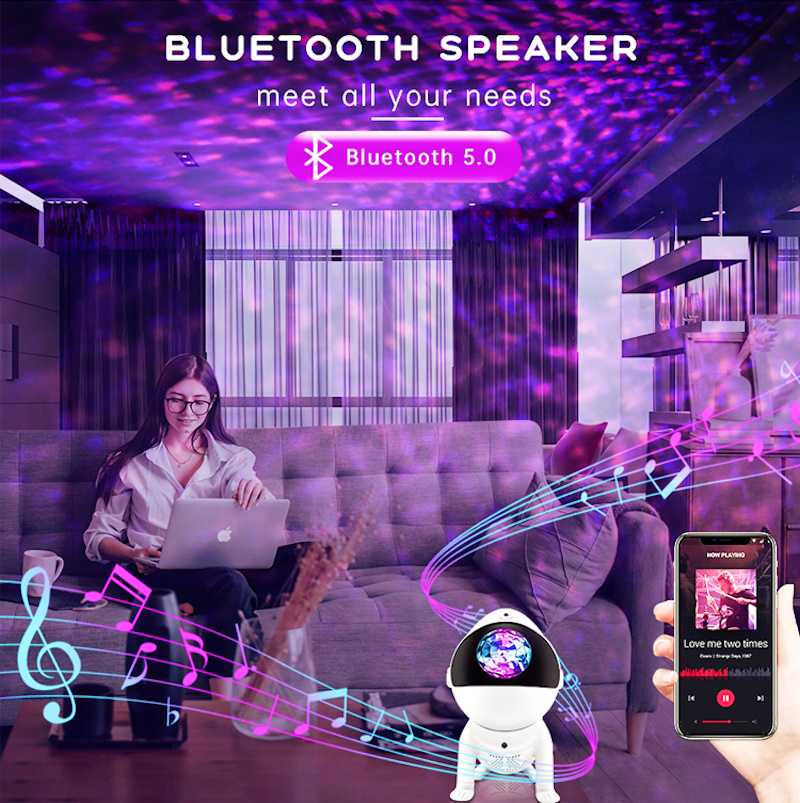 Elight G6 Kosmosa Suns Nebula efektu sienas & griestu projektors ar Skaļruni / Bluetooth App / pulti Balts