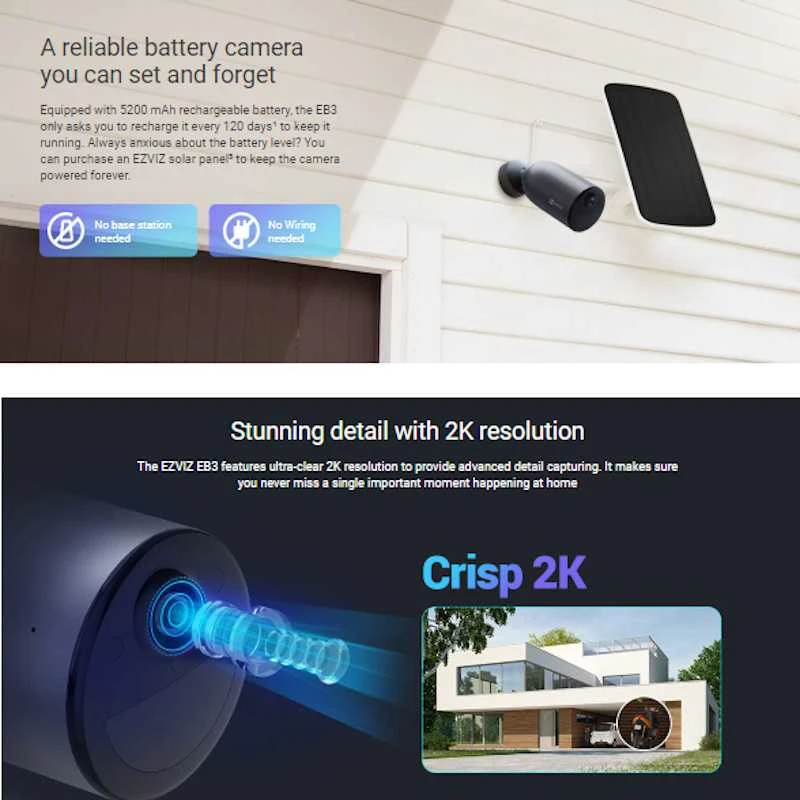 EZVIZ | IP kamera | CS-EB3 | Kulka | 3 MP | 2,8 mm/F2,0 | IP66 | H.264, H.265 | „Micro SD“, maks. 256 GB